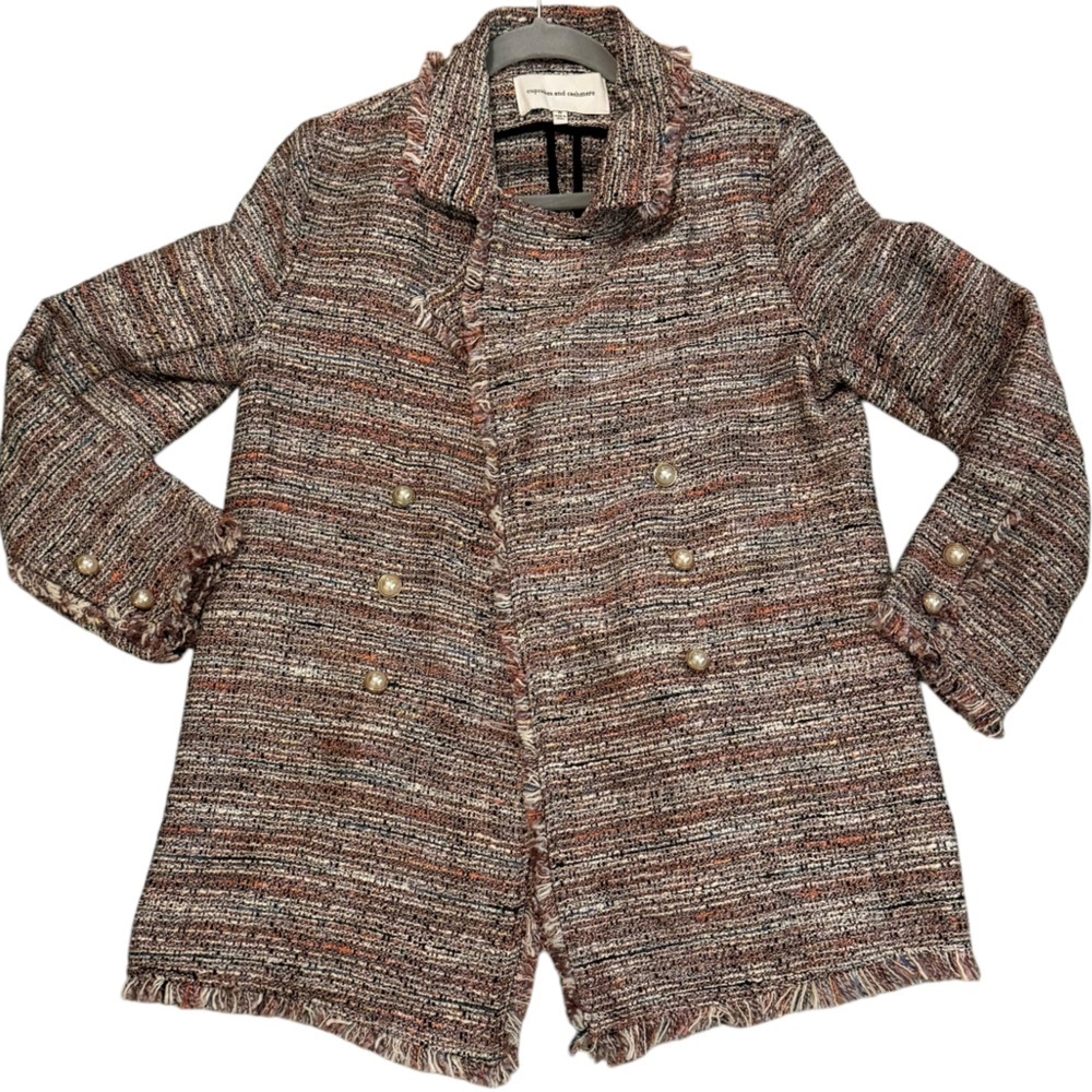Cupcakes and cashmere tweed fringe oversized blazer peacoat pink & pearl small